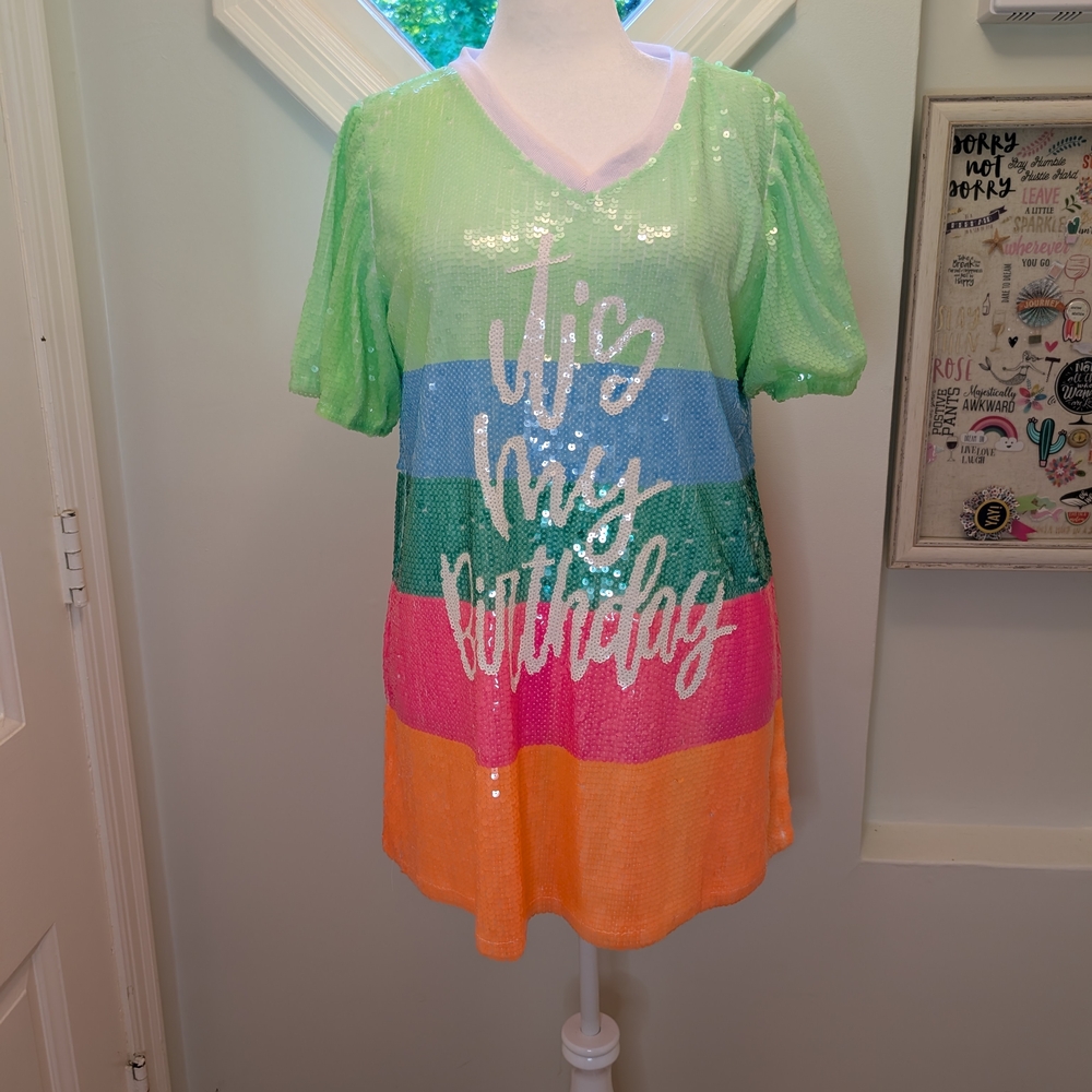 Striped Sequin Mini Dress "It's My Birthday"